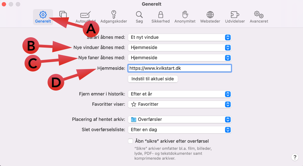 Indstil startside i Safari på en mac.